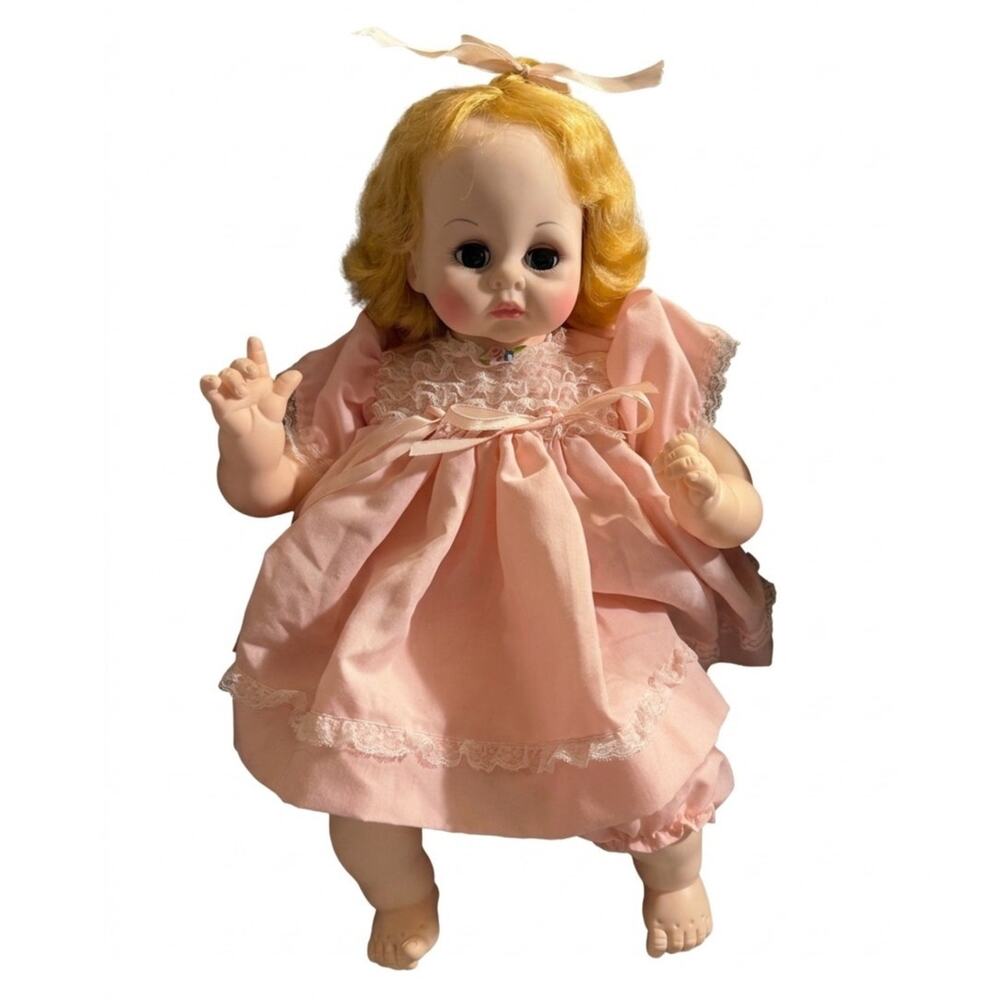 Madame Alexander Baby Doll Pink Dress 18in Vintage 1977